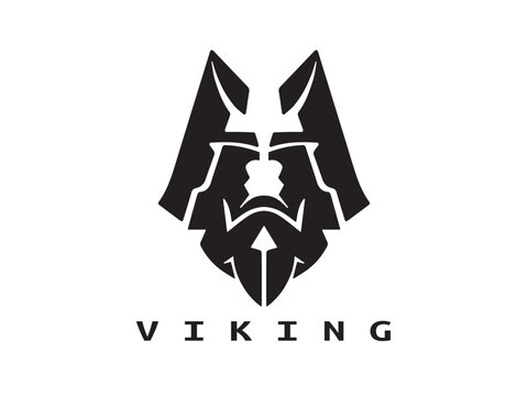 Viking head face logo template. Viking Logo Design Vector Template.