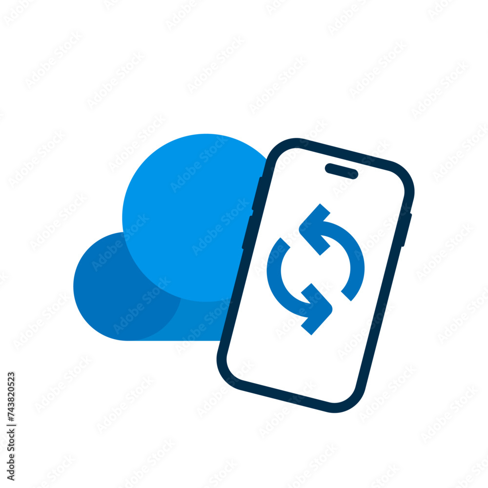 Poster auto backup file to cloud storage, data synchronization on smartphone app concept illustration flat 