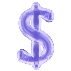 Inflated 3D US Dollar sign, USD Symbol in purple foil balloon style. Realistic inflated render, isolated on transparent background