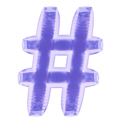 Obraz premium Inflated 3D Hash tag Symbol in purple foil balloon style. Realistic inflated render, isolated on transparent background