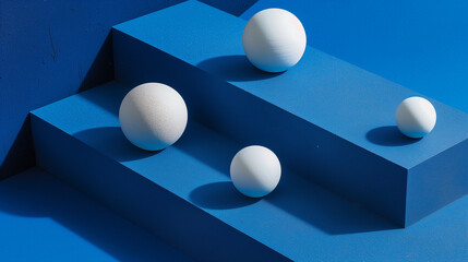 White Spheres on Textured Blue Steps
