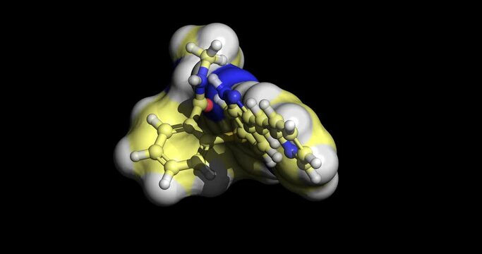 Axitinib, anticancer drug VEGFR and kinase inhibitor against advanced renal cell carcinoma, 3D molecule spinning on Y-axis, 4K