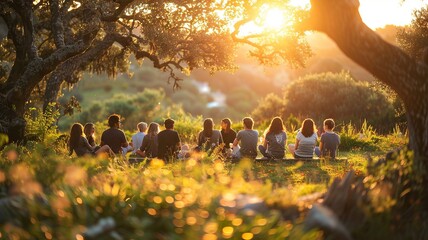 Serene Garden Group Therapy Session at Sunset  