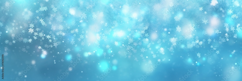 Poster snow flakes gently cascading on a soft blue canvas, creating a dreamlike and serene atmosphere
