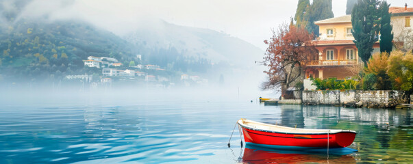 Foggy morning on Lake Como, Lombardy, Italy
