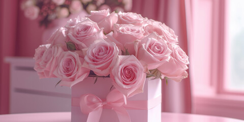 Beautiful arrangement of pink roses in vase, perfect for home decor or floral design projects