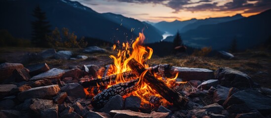 campfire in a beautiful place in the mountains