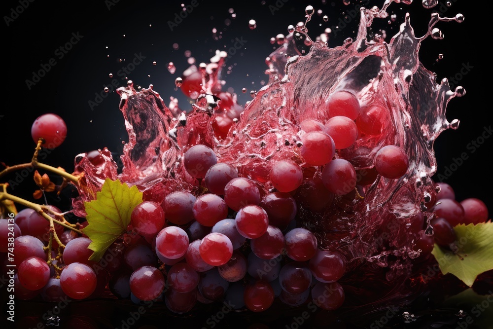 Leinwandbilder a bunch of juicy grapes being splashed with water, creating a vibrant and refreshing display of moti