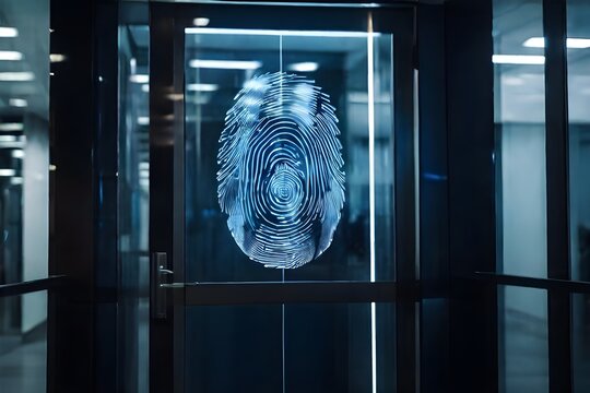 Closeup of facial recognition or fingerprints scanner machine to access door security, record time attendance. Entry security system, personality identification, protection control password concept