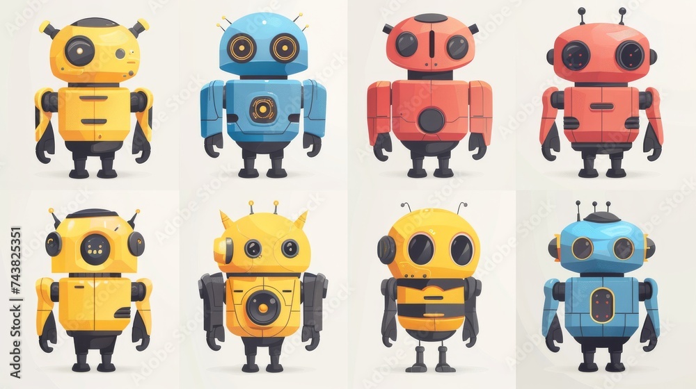 Poster symbols of robots, mono vectors