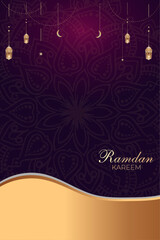Eid background with mosque, Ramadan Kareem poster design, Ramadan poster design whit golden lamp and stars,