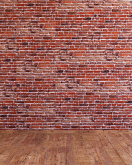 Red brick wall vertical background, Old red brickwall grunge texture 3d render
