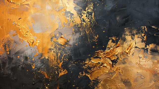 An abstract art print with golden textures. Hand painted. Oil on canvas. Brush strokes. Modern art. Horses, wallpapers, posters, cards, murals, rugs, hangings, prints.