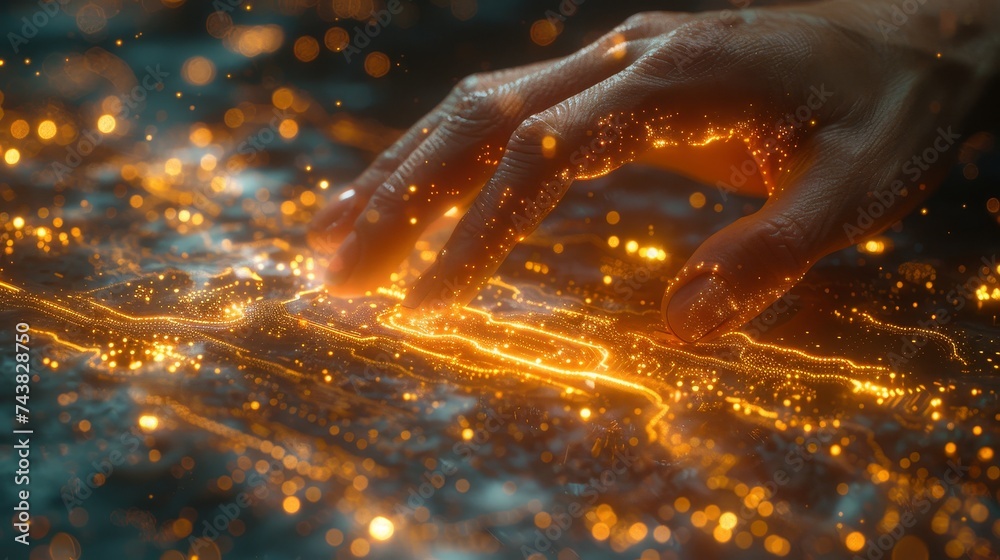 Poster digital transformation conceptual for the next generation of technology era. hand touches the metave
