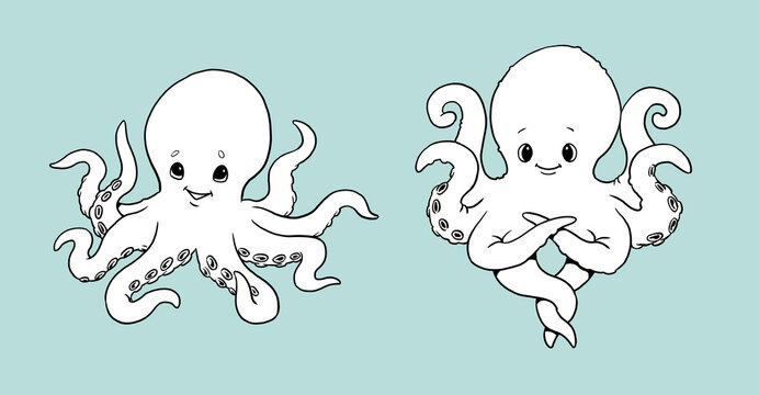 Funny octopus to color in. Template for a coloring book with sea ​​animals. Coloring template for kids.