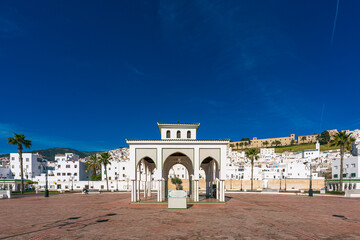 Place Feddan, Town square with striking architecture in Tetouan, Morocco, North Africa