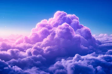 Zelfklevend Fotobehang Serene cloudscape in blue sky, an ethereal backdrop of fluffy clouds reflecting the beauty and tranquility of nature © Jannatul