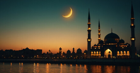 blue mosque at night - obrazy, fototapety, plakaty
