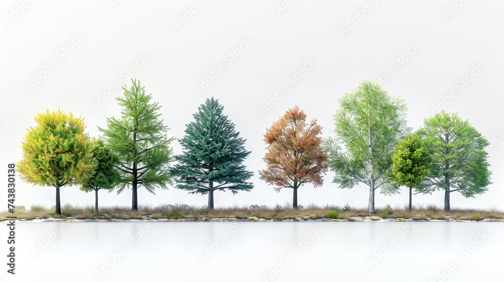 Poster trees isolated on white background. collection of trees.