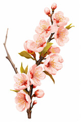 Branch of pink flowers with green leaves, perfect for spring designs