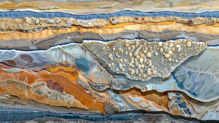 Cross-section of a river delta showing sediment layers and mineral deposits