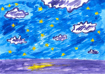Night landscape with clouds and stars