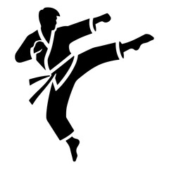 minimal karate fighting vector icon in flat style black color silhouette, white background