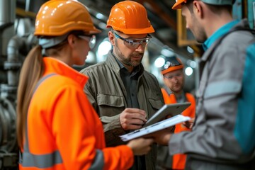 A European engineer is giving orders to his subordinates.