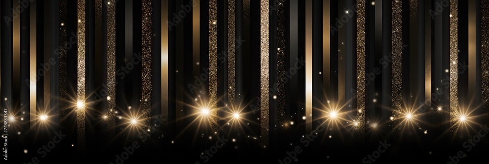 Aufkleber A black canvas is embellished with elegant golden stripes that intersect with sparkling stars, creating a celestial and mesmerizing scene