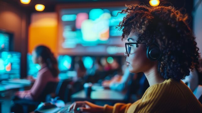 Young Female Gamer Engaged in Competitive Gaming at an Esports Event