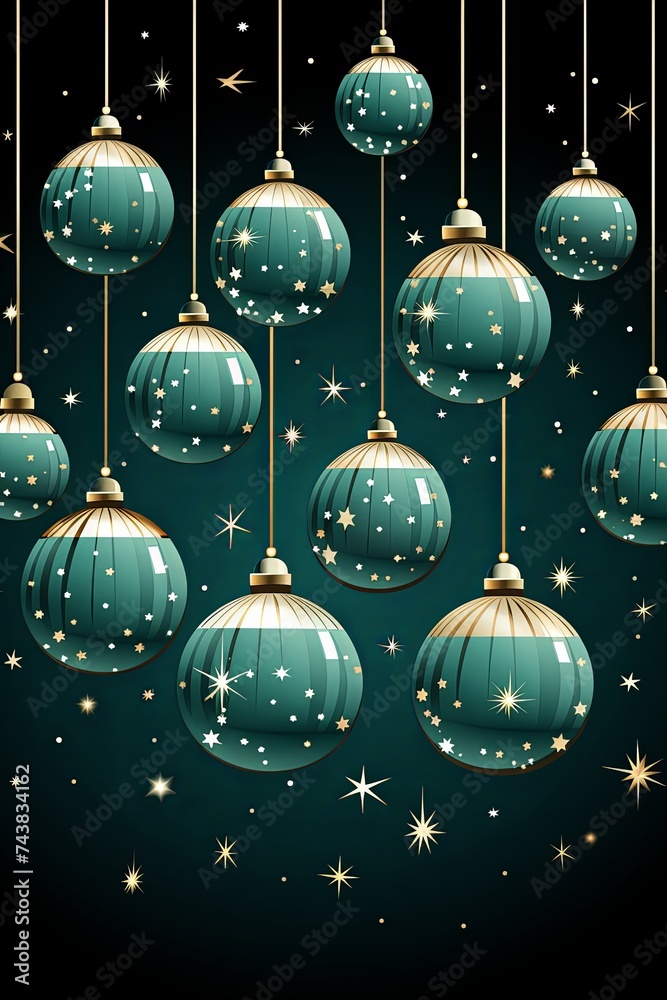 Poster Various Christmas ornaments in different shapes and colors hanging on a string, creating a joyful and colorful display