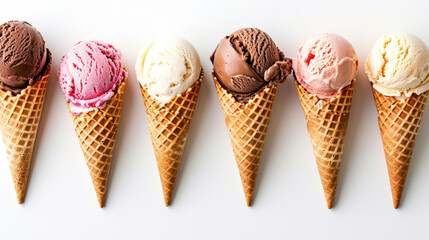Row of ice cream cones with various flavors