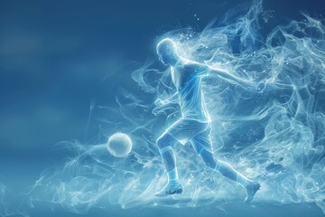 Dynamic Soccer Player in Action - A Vibrant Digital Art Illustration of a Footballer Mid-Strike, Surrounded by Energetic Light Trails