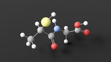 tiopronin molecular structure, alpha-amino acid, ball and stick 3d model, structural chemical formula with colored atoms