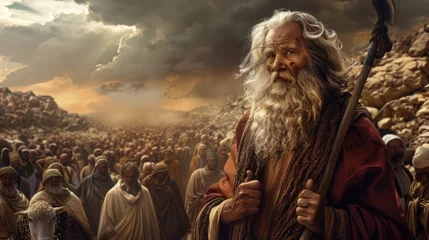 Foto op Canvas Moses leads jews through desert, biblical journey to promised land in sinai. religious historical escape narrated in bible, showcasing moses leadership and divine intervention in israelite exodus. © Alla