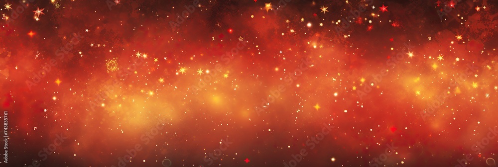 Leinwandbilder a vibrant red and yellow background adorned with enchanting stars twinkling in cosmic harmony, creat