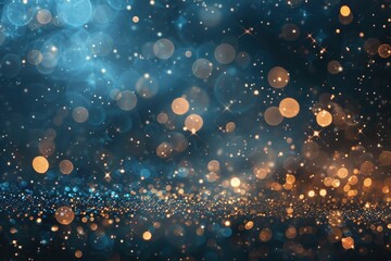 Abstract blue and golden bokeh glittering background. - obrazy, fototapety, plakaty