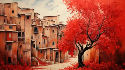Photo sur Aluminium Rouge 2 oil painting on canvas, Siena town at sunset. Italy.