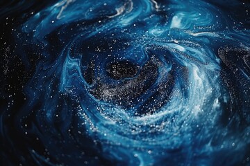 Abstract night sky with swirling white and blue sparkles.