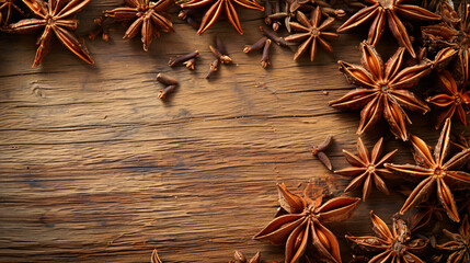 Anise stars on wooden board backgroud