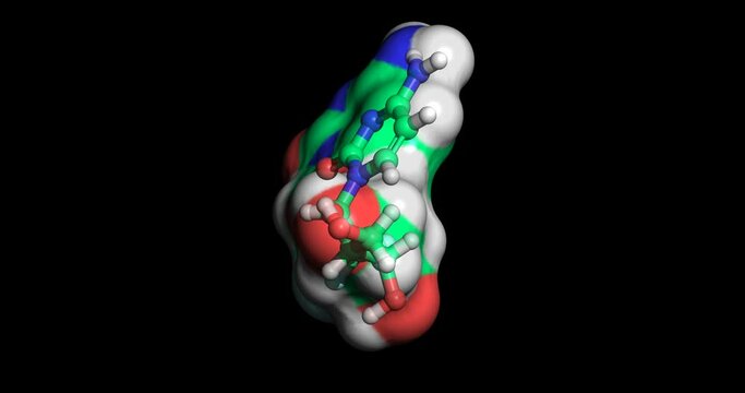 Gemcitabine, anticancer drug for pancreatic cancer, 3D molecule spinning on Y-axis, 4K