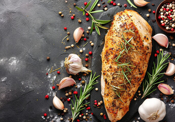 Chicken breast fillet grilled and fresh rosemary