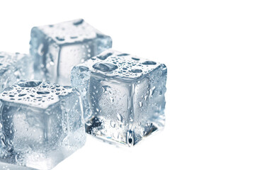 Crystal Clear Ice Cubes Isolated on Transparent or White Background
