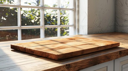 Kitchen wooden board in the kitchen near the window