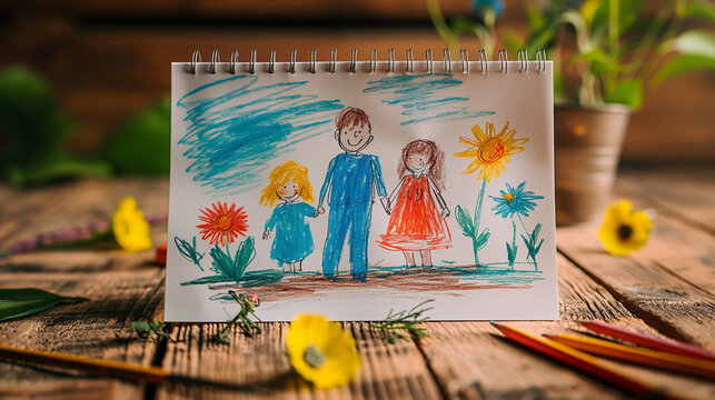 Happy family toddler color drawing, father's day, mother's day
