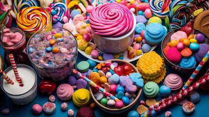 Fototapeta na wymiar Assortment of colourful festive sweets and candy