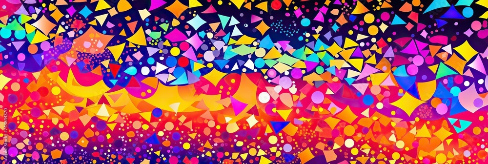 Poster A vibrant painting bursting with a kaleidoscope of colors and abstract shapes, creating a harmonious visual composition that captivates the eye