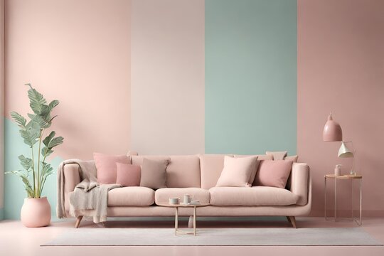 Studio shot photo of pastel colour interior living room wall space