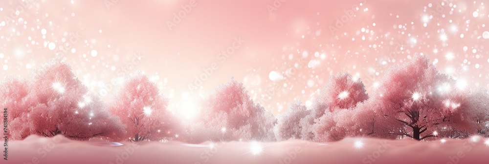 Poster a serene snowy landscape adorned with leafless trees and delicate snowflakes gently falling from the
