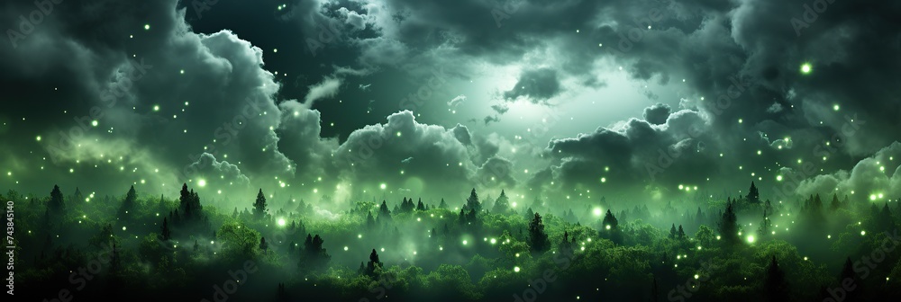 Poster a mesmerizing painting capturing a night sky adorned with twinkling stars and wispy clouds, creating